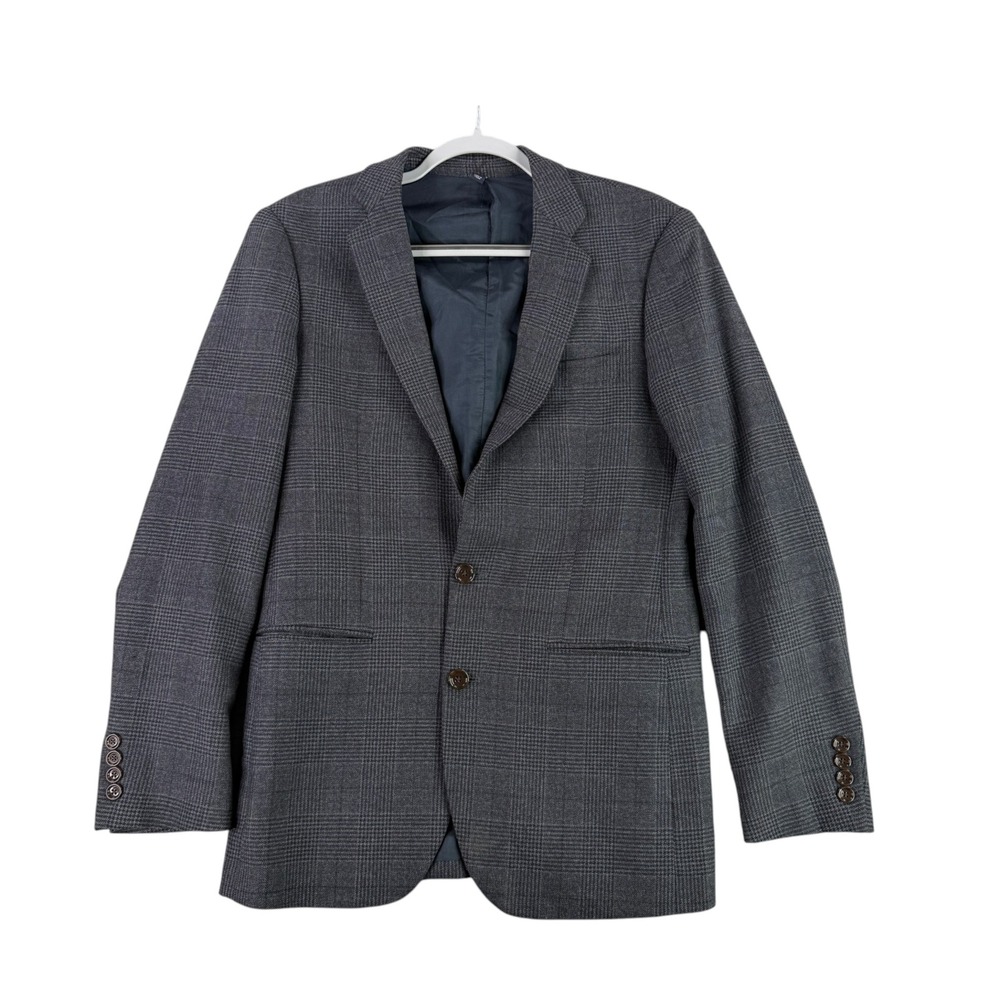 J.Crew Blazer Mens 36R Gray Glen Plaid Wool Blend Two Button Sport Coat E1257